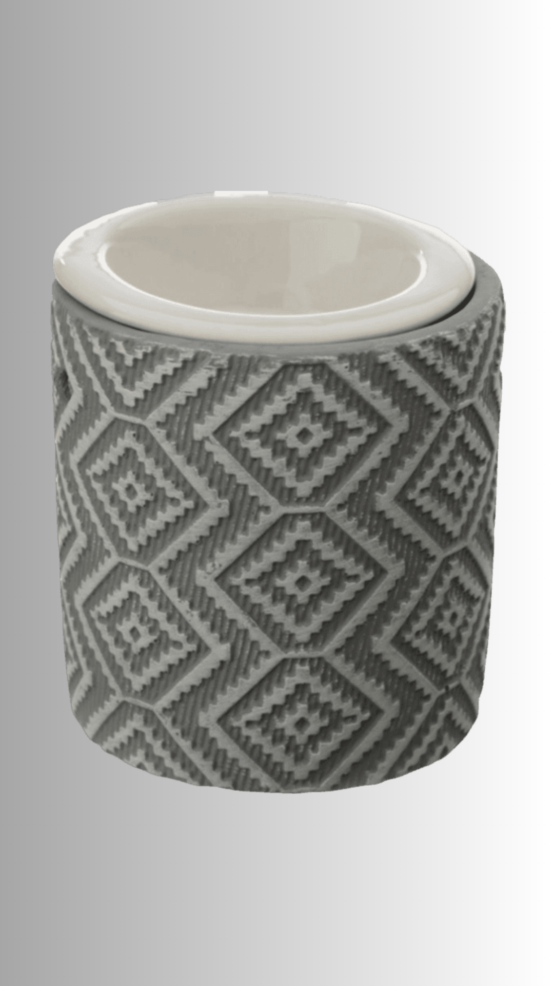 Grey Patterned Concrete Wax Warmer with Ceramic Dish