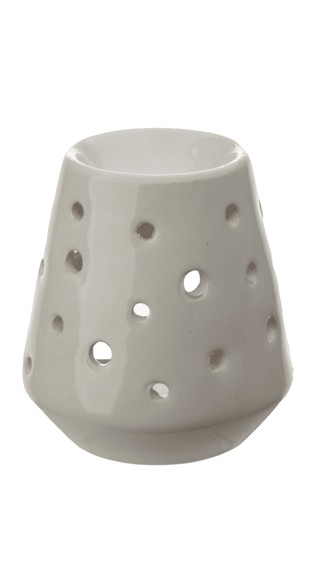 White Tapered Ceramic Wax Melter with Circular Cut-outs