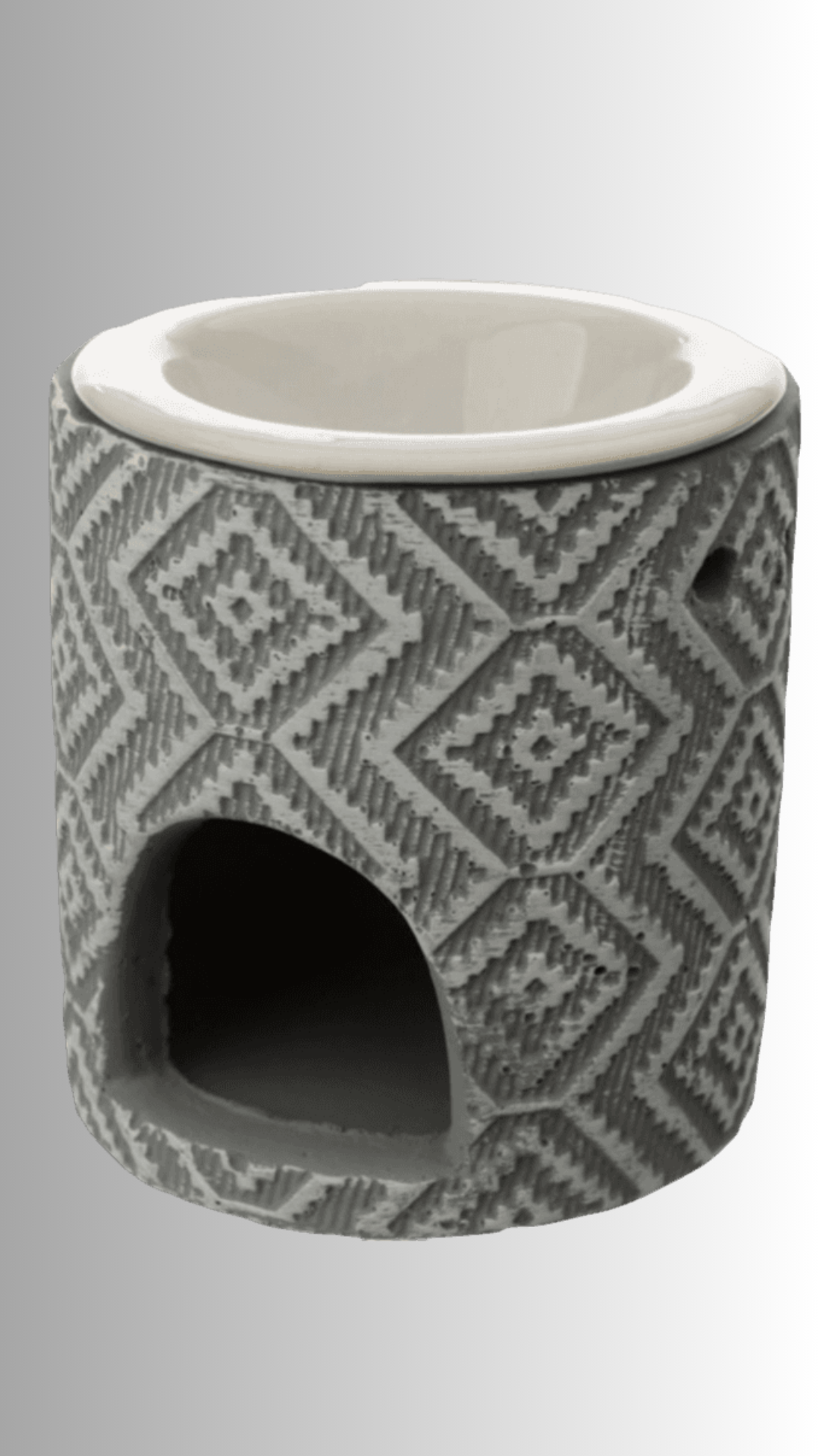 Grey Patterned Concrete Wax Warmer with Ceramic Dish